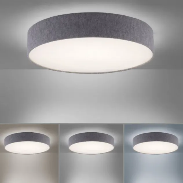 Paul Neuhaus, Q-KIARA ,LED-Deckenleuchte, grau, Ø 58cm, Stoffschirm, Smart Home