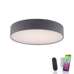 Paul Neuhaus, Q-KIARA ,LED-Deckenleuchte, grau, Ø 58cm, Stoffschirm, Smart Home