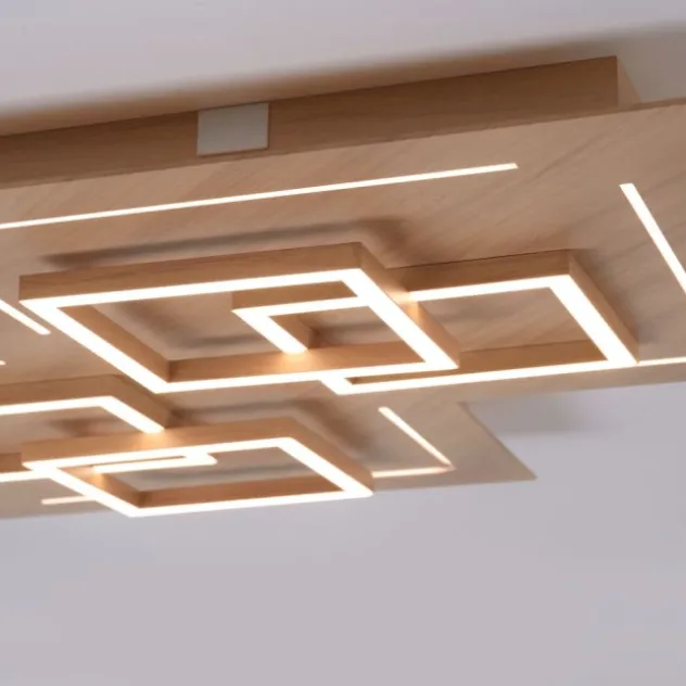 Paul Neuhaus, Q-LINEA , LED-Deckenleuchte, Holzdekor, dimmbar, Smart Home