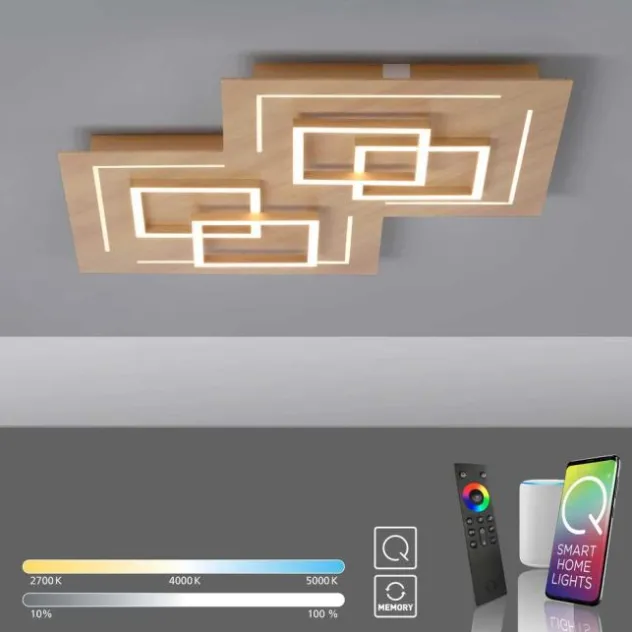 Paul Neuhaus, Q-LINEA , LED-Deckenleuchte, Holzdekor, dimmbar, Smart Home