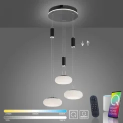 Paul Neuhaus Q Pendelleuchte Smart Home schwarz rund 3 flammig