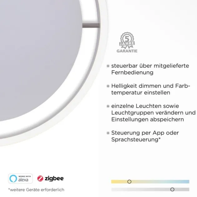 Paul Neuhaus, Q-VITO, LED-Deckenleuchte, Ø 40cm, stahlfarben, rund, Smart Home