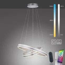 Paul Neuhaus Q VITO LED Hängelampe Smart Home silberfarbig rund doppel Ring Fernbedienung