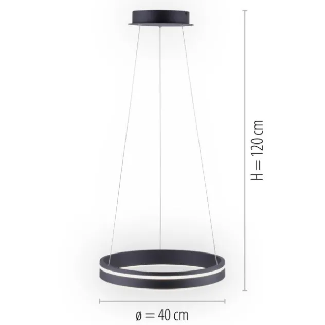 Paul Neuhaus, Q-VITO, LED-Pendellampe, anthrazit, Ø 40cm, Leuchtring