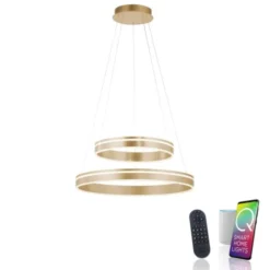 Paul Neuhaus Q VITO LED Pendelleuchte Smart Home messing matt rund doppel Ring Fernbedienung