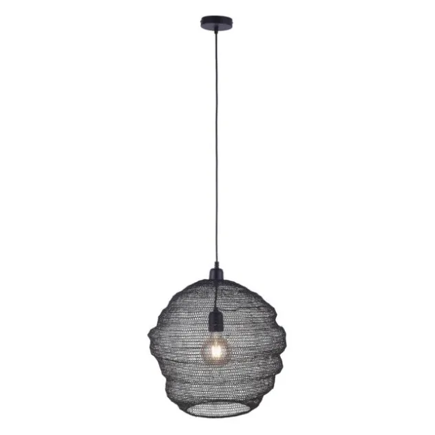 Pendellampe, E27 Fassung, schwarze Netzoptik, Industrial Design, modern