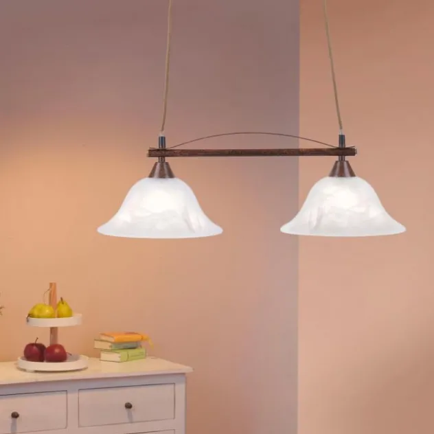 Pendelleuchte, 2-flammig, rost, rustikal, E14 Fassung, Landhaus Stil