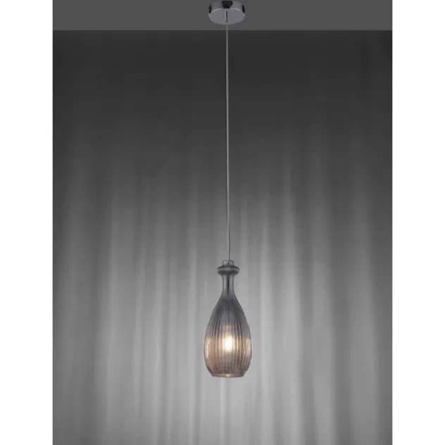 Pendelleuchte, Glas, rauchfarben, oval, Retro Stil, E27 Fassung, modern
