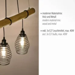 Pendelleuchte, holz-natur, 3-flammig, E27, höhenverstellbar