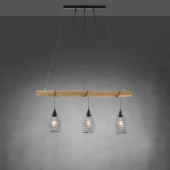 Pendelleuchte, holz-natur, 3-flammig, E27, höhenverstellbar