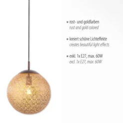 Pendelleuchte, Kugelform, Ø 40cm, goldfarben, brüniert, E27
