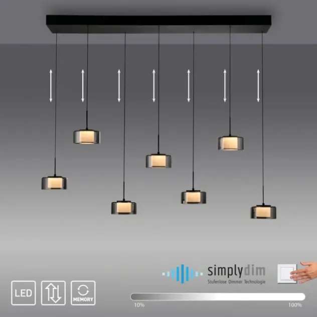 Pendelleuchte LED RIKA 7 flammig schwarz Comfort Lift Simply Dim