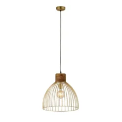 Pendelleuchte, messing, Ø 40cm, Mangoholz, Industrial-Look,