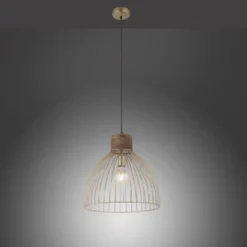 Pendelleuchte, messing, Ø 40cm, Mangoholz, Industrial-Look,