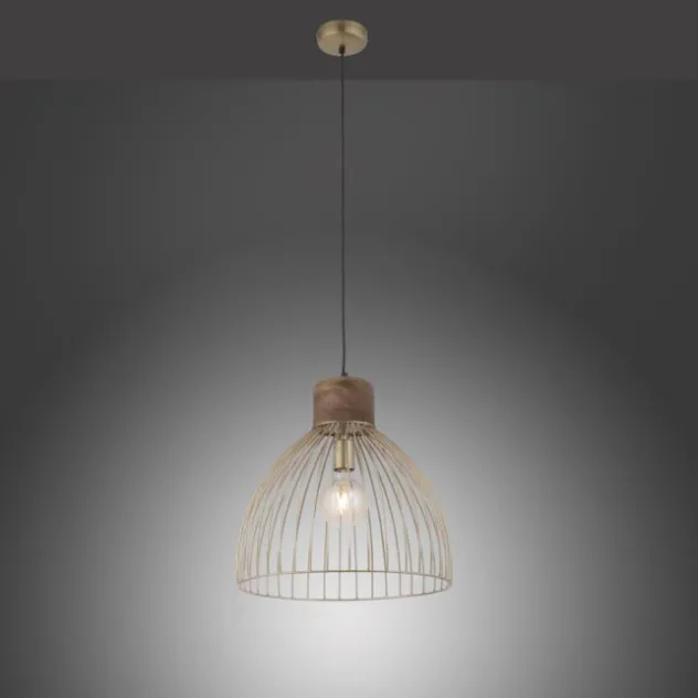 Pendelleuchte, messing, Ø 40cm, Mangoholz, Industrial-Look,