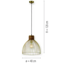 Pendelleuchte, messing, Ø 40cm, Mangoholz, Industrial-Look,