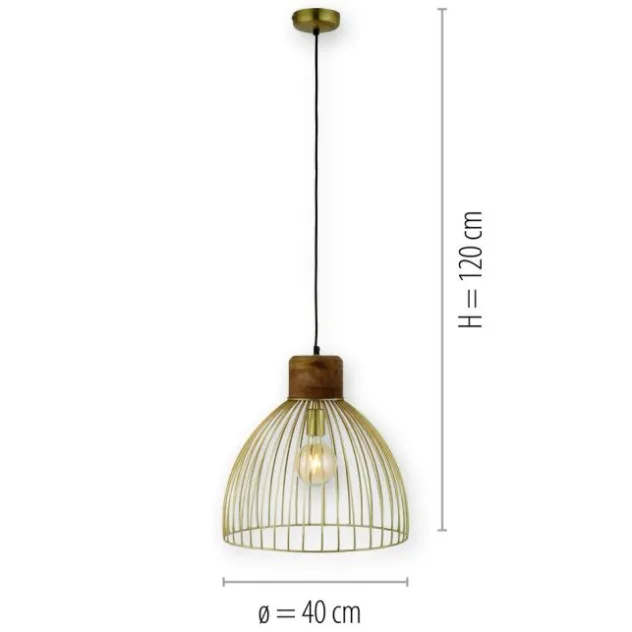Pendelleuchte, messing, Ø 40cm, Mangoholz, Industrial-Look,