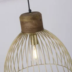 Pendelleuchte, messing, Ø 40cm, Mangoholz, Industrial-Look,