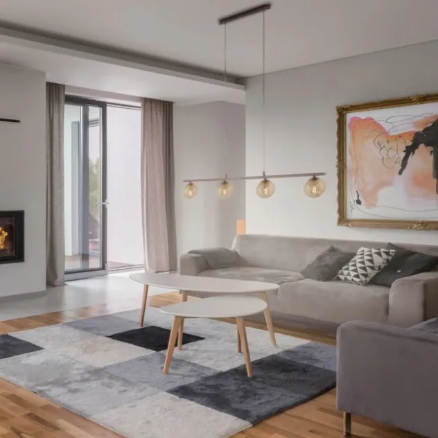 Pendelleuchte, rostfarben, 4 goldfarbene Leuchtköpfe, Landhaus-Stil, modern