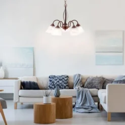 Pendelleuchte, rostfarben, Landhaus-Stil, 5-flammig, E14 Fassung