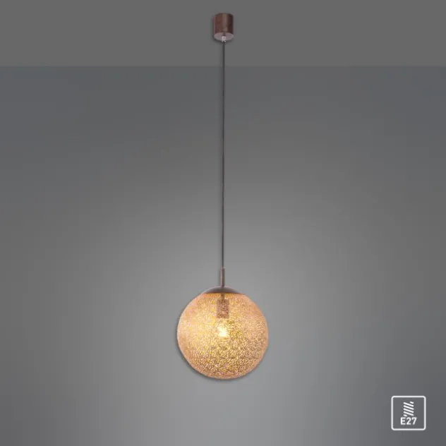 Pendelleuchte, rost-gold, Kugelform, E27 Fassung, lichtdurchlässiges Muster