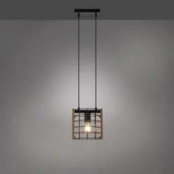 Pendelleuchte schwarz Industrial Style Holz Metall