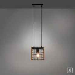 Pendelleuchte schwarz Industrial Style Holz Metall