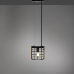 Pendelleuchte schwarz Industrial Style Holz Metall