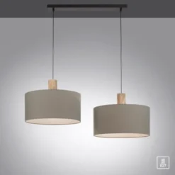 Pendelleuchte, Stoff, grau, E27, Holz, 2-flammig