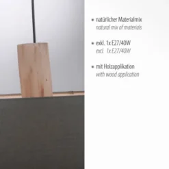 Pendelleuchte, Stoff, grau, E27, Holz, 2-flammig