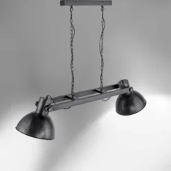 Pendelleuchte, 2 x E27, metallic-schwarz, Retro+Industrial Stil,