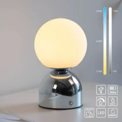 Schöner Wohnen-Kollektion LED Akku Tischleuchte RUDI, chrom, USB-Ladekabel