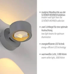 Schöner Wohnen-Kollektion LED Wandleuchte CHIA, silber, Up- & Downlight