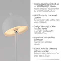 Schöner Wohnen-Kollektion LED Akku Stehleuchte BELLIES, weiss, aufladbar, USB-Ladekabel