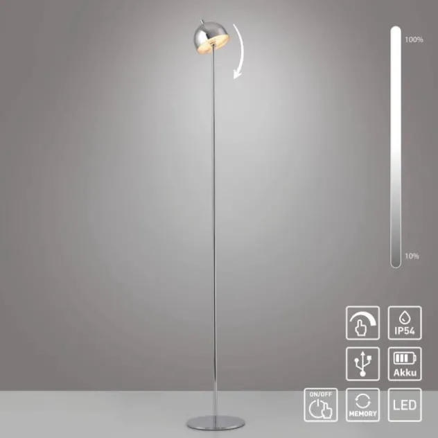 Schöner Wohnen-Kollektion LED Akku Stehleuchte BELLIES, chrom, aufladbar, USB-Ladekabel