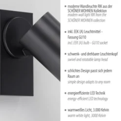 Schöner Wohnen-Kollektion LED Wand- und Deckenleuchte RIK, schwarz, einflammig