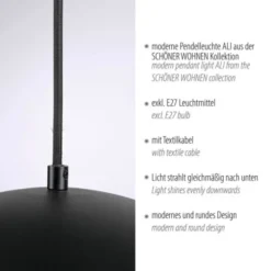 Schöner Wohnen-Kollektion Pendelleuchte ALI, schwarz, LED geeignet