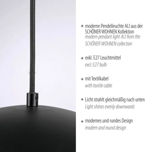 Schöner Wohnen-Kollektion Pendelleuchte ALI, schwarz, LED geeignet