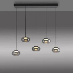 Schöner Wohnen-Kollektion Pendelleuchte SIA schwarz, 5-flammig, Rauchglas, dimmbar