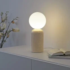 Schöner Wohnen-Kollektion Tischleuchte TRAVENTA, sandfarben, Travertin-Optik, E27 Leuchtmittel wählbar