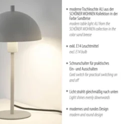 Schöner Wohnen-Kollektion Tischleuchte ALI, sandfarben, 1,5 m Kabellänge