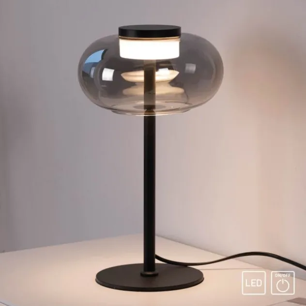 Schöner Wohnen-Kollektion Tischleuchte SIA schwarz, Rauchglas, Schnurschalter