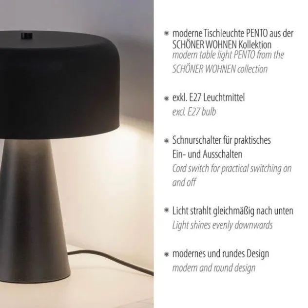 Schöner Wohnen-Kollektion Tischleuchte PENTO, schwarz, 1,5 m Kabel