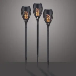 Solarfackel,Erdspießleuchte, schwarz, 3er Set mit Flammeneffekt