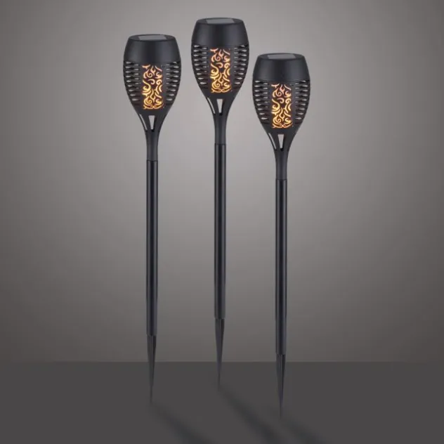 Solarfackel,Erdspießleuchte, schwarz, 3er Set mit Flammeneffekt