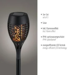 Solarfackel,Erdspießleuchte, schwarz, 3er Set mit Flammeneffekt