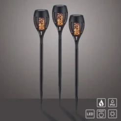 Solarfackel,Erdspießleuchte, schwarz, 3er Set mit Flammeneffekt