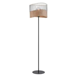 Stehleuchte, schwarz, Metall, Holzgeflecht, rustikaler Vintage Look, modern