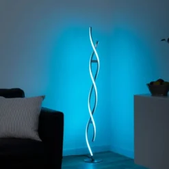 Stehleuchte, stahlfarben, RGB, Fernbedienung, dimmbar, App