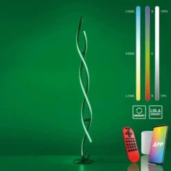 Stehleuchte, stahlfarben, RGB, Fernbedienung, dimmbar, App